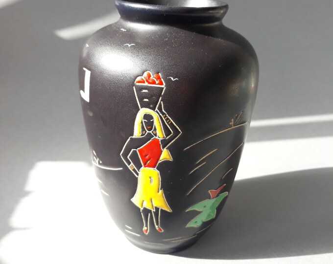 Vintage Keto Keramik Vase W. Germany. Beautiful Design by Hans Welling. Height 14.5 cm (5.7")  Mid Century Modern Style Pottery. Collectable