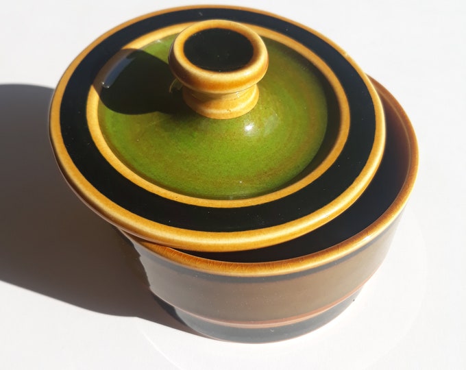 Vintage Stavangerflint Norway Stoneware Sugar Bowl with Lid. Design by Figgjo Flint. Scandinavian Mid Century Modern Style. Marked.