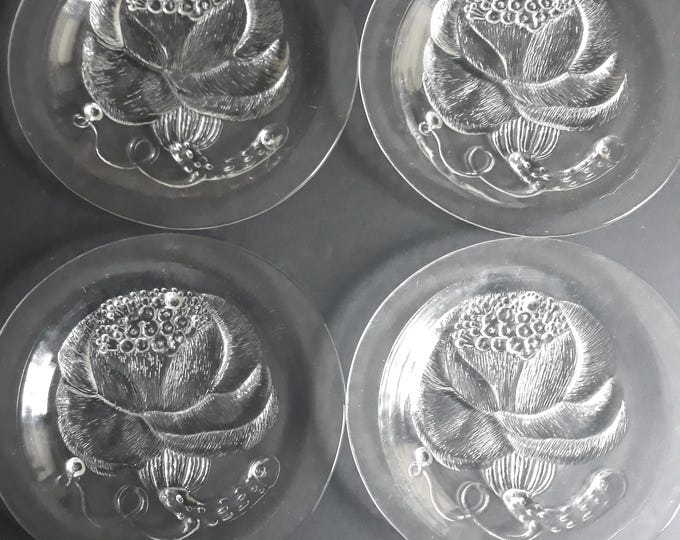 Set of 2 Arabia Nuuttajärvi Finland Pioni Peony Pressed Glass Plate 8.34". Scandinavian Design by Oiva Toikka. Finnish Vintage Tableware.