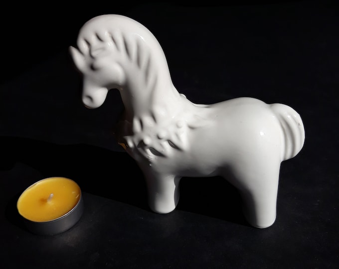 Vintage Ceramic Horse Figurine in White Shine Glaze. Made in Portugal. Marked. Cute Home Decor for Horse Lowers. Retro.