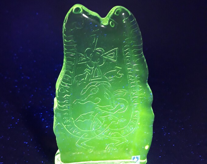 Pukeberg Sweden. Christal Glass Paper Weight. The Rune Stone of the Viking Period. Glow in UV Light. Cool Scandinavian Home Decor.