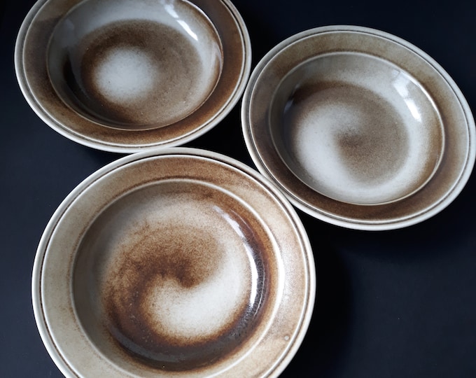 Porsgrund Norway Stoneware Soup Bowl Plate. Glossy Lava Glaze in Brown, Beige Tones. Scandinavian Design.