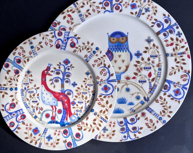 Iittala Finland Pattern White Taika. Owl Plate 11.65" or Fox Plate 8.74" Klaus Haapaniemi. Design influenced by Nature and Finnish Folklore.