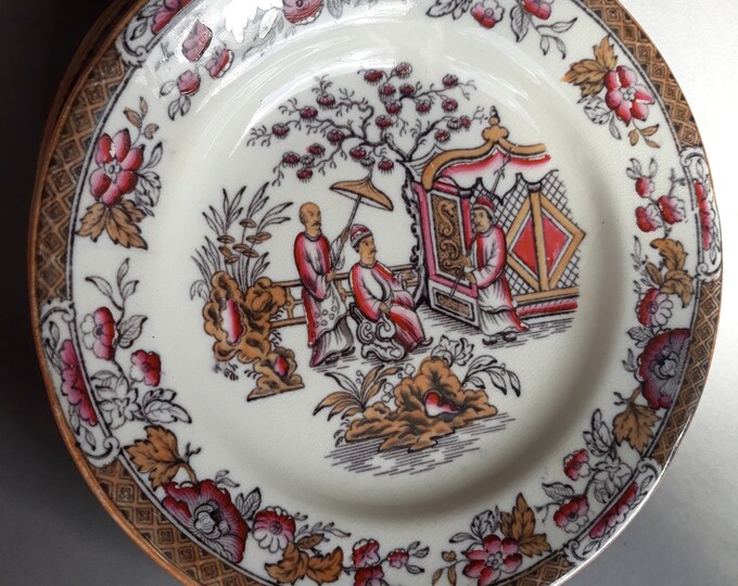Gorgeous Gustavsberg Sweden Antique Plates in Celestial Pattern. Bone China. Rare Antique Collectible Swedish Porcelain 1870s.