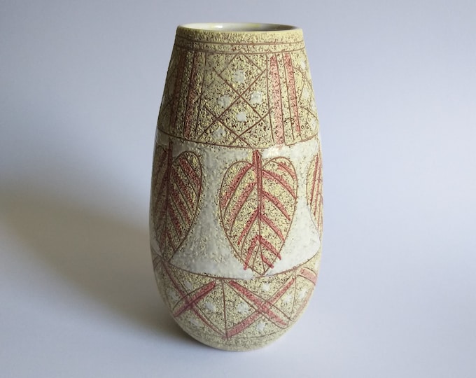 Frattelli Fanciullacci Italy Ceramic Sgraffito Vase. Decorated with Leaves and Geometric Shapes. Marked. Italian Mid Century Modern Pottery.