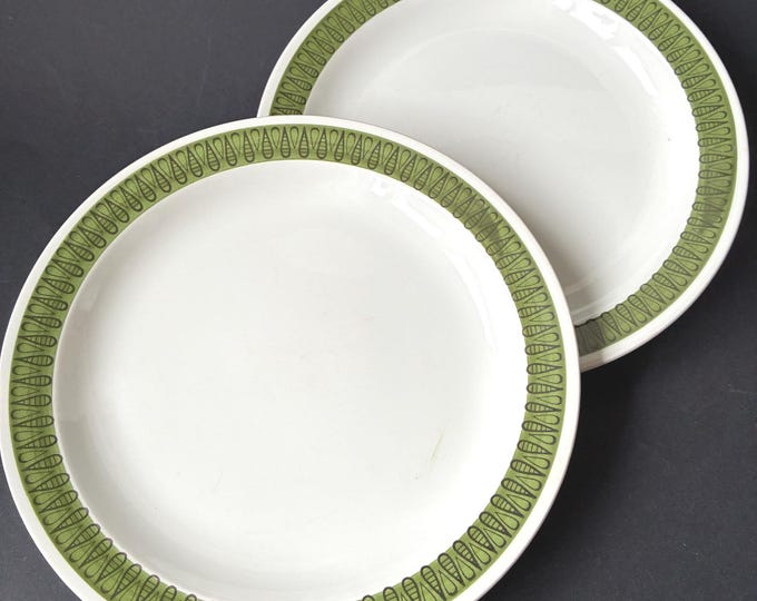 One Set of 2 Upsala Ekeby Gefle Sweden Droppar Pattern Plates. Green Colour Decorative Rim. Used.
