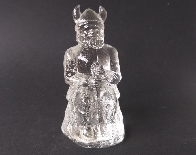 Cool Swedish Textured Crystal Galss Sitting Viking Warrior Figurine Sculpture Paperweight. Made In Sweden. Scandinavian Design.