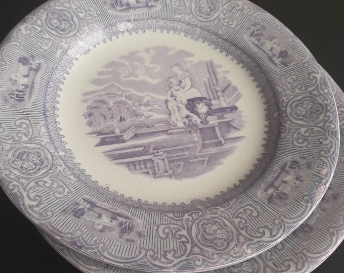 Set of 2 Gustavsberg Sweden Antique Flat Plates. Bone China. Rare Antique Collectible Gustafsberg Porslin AB. Carrara series 1880s.