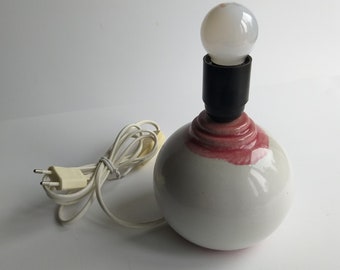 Ego Stengods Stoneware Swedish Table Lamp Base. White, Pink Glaze. Suitable for the Bedroom, Boudoir. Scandinavian Vintage Pottery. Marked.