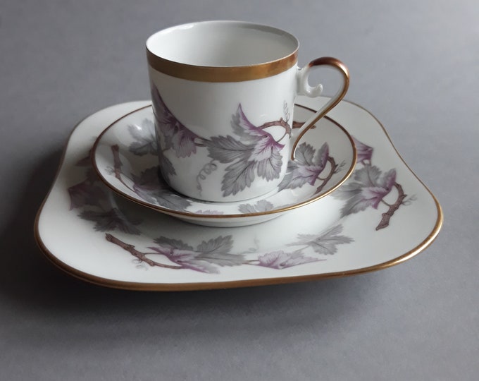 Sweden Hackefors Porcelain. Demitasse Espresso Moka Cup and Saucer. Vine String Pattern. Gold Decor. Fine Vintage china. Swedish Quality.