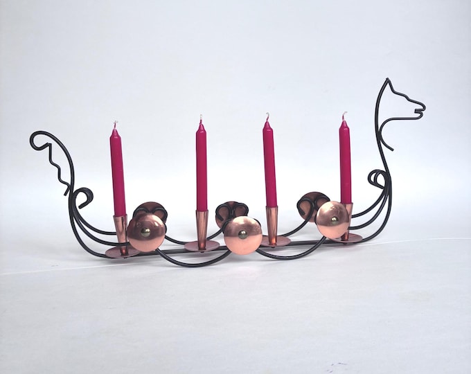 Ystad Metal Sweden Candleholder. Viking Theme. Swedish Vintage Metal Art from 60s. Gunnar Ander Design.