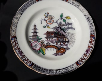 Plato llano Rörstrand Suecia en patrón Japón. Escena oriental. Porcelana sueca de piedra de hierro de 1900. Vajilla sueca antigua.
