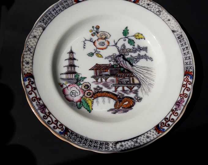 Rörstrand Sweden Dinner Plate in Pattern Japan. Oriental Scene. Swedish Ironstone Porcelain from 1900. Antique Swedish Tableware.
