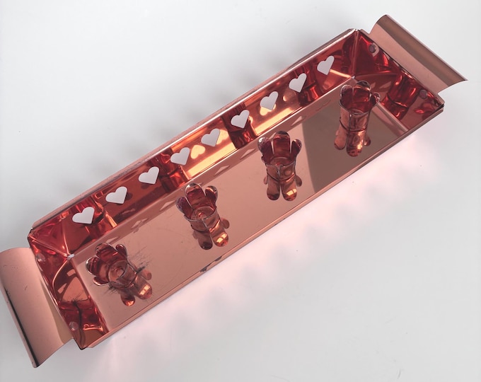 Vintage Swedish Copper Advent Candelabra for Four Candles. Four Candle Heart Cut out Christmas Holder. Scandinavian Home Decor.