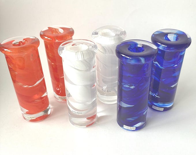 One Set of 2 Atoll Kosta Boda Sweden Candlestick Holders. Designed by Anna Ehrner. Made in Sweden. Heavy Glass. Swirl Design. Original Label