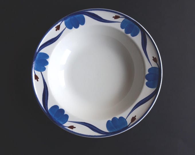 Vintage Gustavsberg Sweden Soup Plate or Salad Bowl in Pattern Liljablå. Blue Floral Decor around the Edge. Design by M. Hennix. Marked.