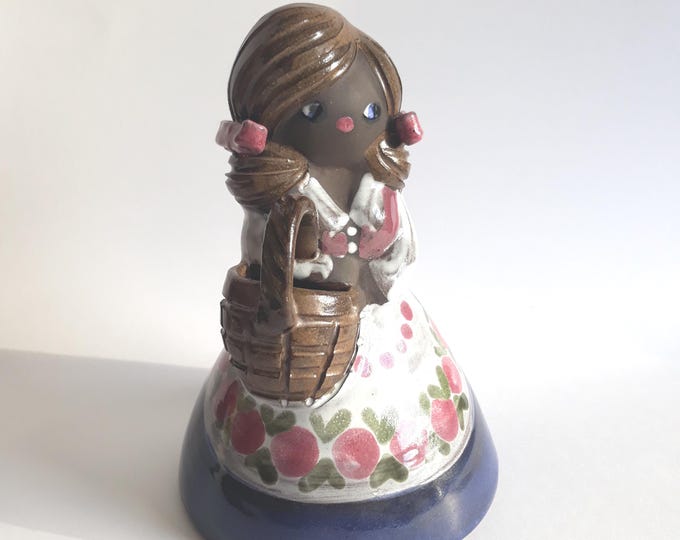 Beautiful Gunnar Nyman Ceramic Flower Girl Figurine. Vintage Swedish Art Pottery. Signed. Adorable Scandinavian Home Decoration.