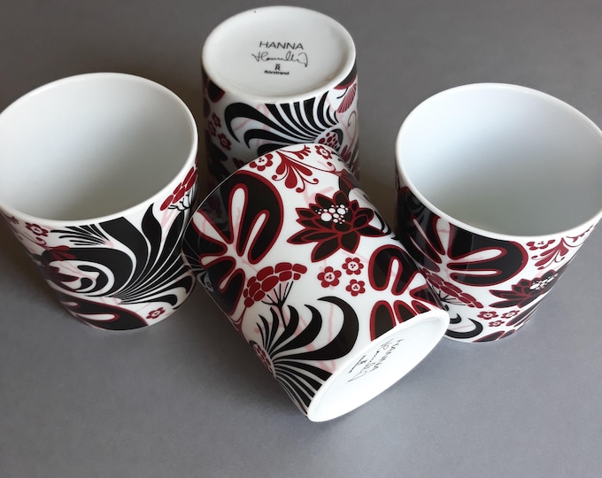 Pair of Rorstrand Sweden Coffee Mugs. The Pattern ”Näckrosryss”. Design by Hanna Werning. Swedish Flora Pattern. Swedish Porcelain Drinkware