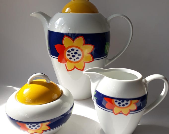 Christineholm Studio Design Sweden. Can or Sugar and Milk. Sunflower Design. A Combination of Joyful Colours. Scandinavian Design Table Ware
