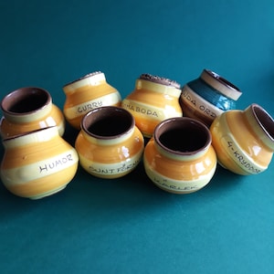 Gabriel Sweden. Limited Edition Kjell Blomberg Ceramic Spice Jar Container. Yellow Orange Colour Glaze. Vintage Swedish Pottery. Stamped.