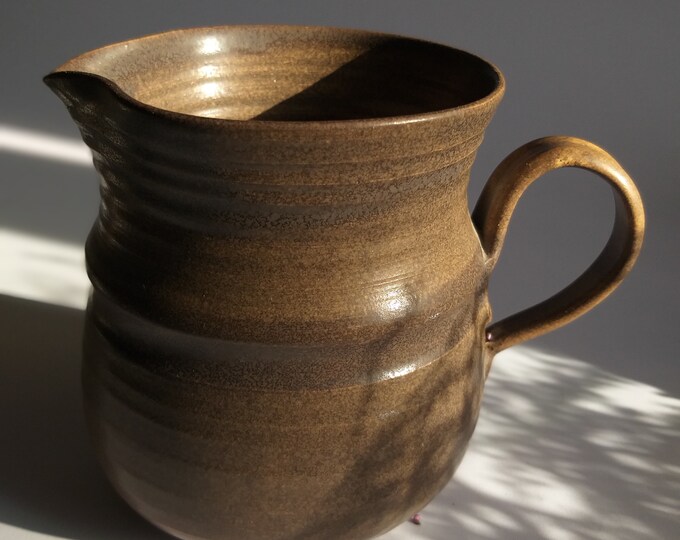 Studio Pottery Ceramic Pitcher Vase Jug. Brown Matte Glaze. Signed. Handmade, Wheel Thrown Swedish Ceramic Pottery. Scandinavian Home Decor.