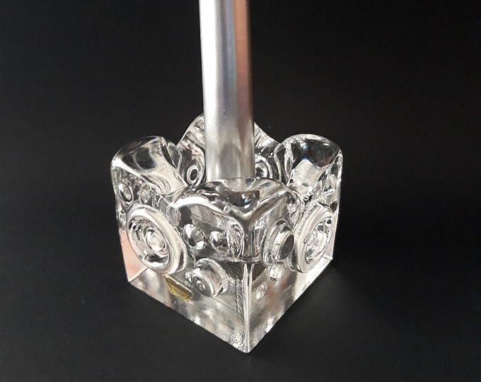 Smalandshyttan Sweden Clear Textured Crystal Glass Candleholder. Design Josef Schott. Mid Century Modern Design. Swedish Vintage home Decor.
