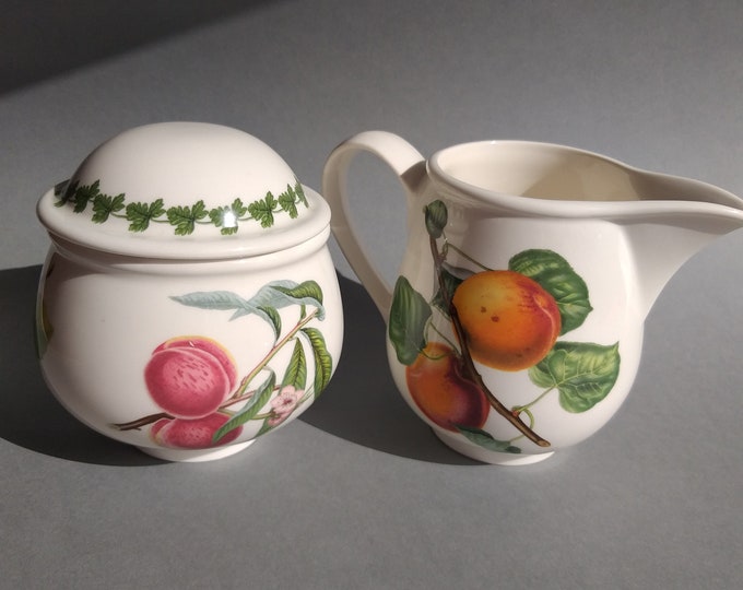 Vintage Portmeirion Pomona Creamer or Lidded Pot. The Roman Apricot or Lidded Pot - Late Duke Cherry / The Wild Blackberry. Made in England.