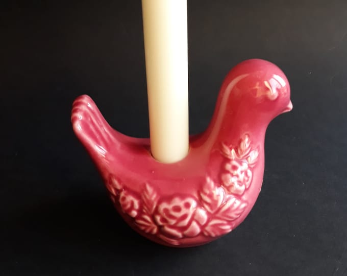 Guldkroken Hjo Sweden. Ceramic Bird Dove Candle Holder. Beautiful Pink Colour. Floral Reliefs. Vintage Swedish Pottery. Retro Home Decor.