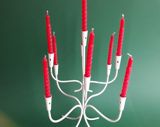 Vintage Metal Candleholder for 9 Thin Candles from Sweden. White Colour. Scandinavian Design. Light Weight. Winter Time Home Decor.
