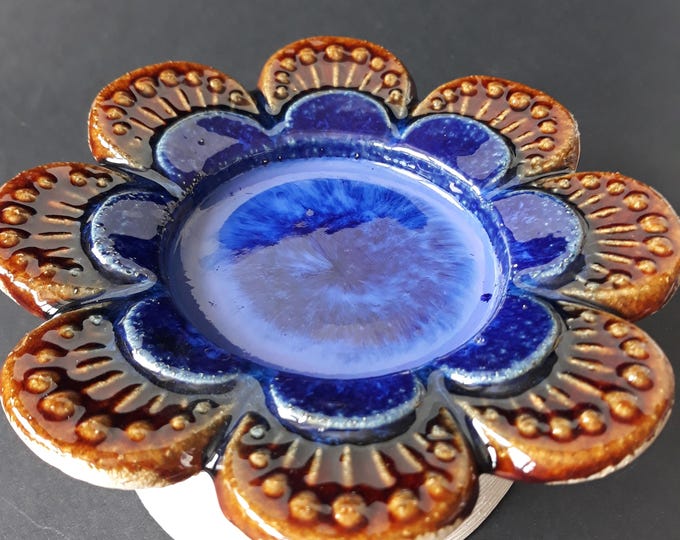 Vintage Jie Gantofta Sweden Semi glazed Ceramic Flower Candleholder. Designed by Solsieg Ueltzhöfer. Vintage Swedish Art Pottery from 80s.