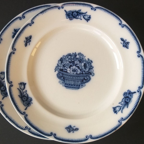 Gustavsberg Sweden. Antique Gefion Pattern Soup Plate. Flow Blue Floral Plate. Kiln Marks. Five Plates Available. Swedish Bone China.