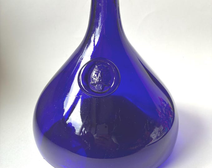 Vintage Kastrup Holmegaard Denmark Large Cobalt Blue Viking Decanter. Design Ole Winther. MSM Danish Barware.