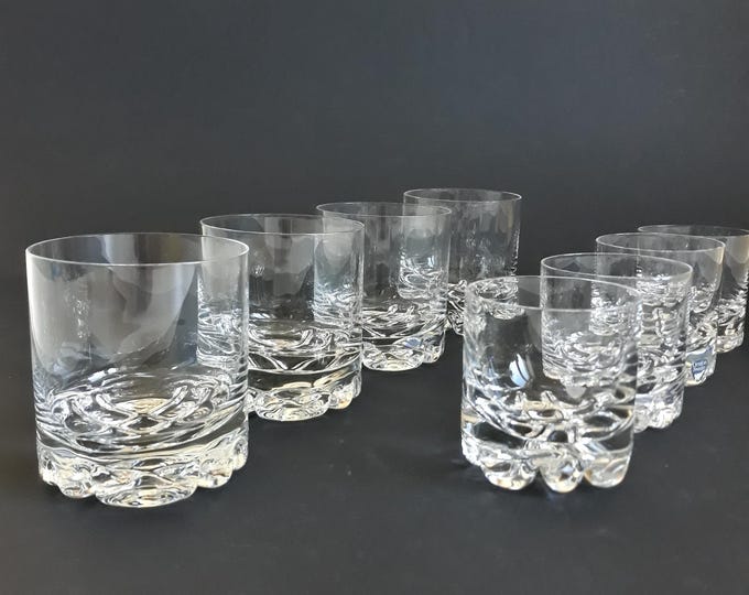 Set of 4 Orrefors Sweden Erik DOF ideal glasses for whiskey enthusiasts. Designed by Olle Alberius. Modern Minimalistic Scandinavian Style.
