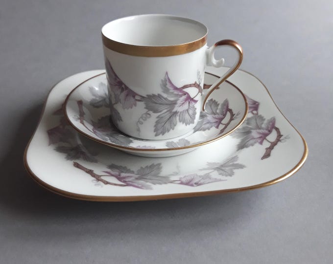 2 Sets Sweden Hackefors Porcelain. Demitasse Espresso Moka Cup and Saucer. Vine String Pattern. Gold Decor. Swedish Vintage china.