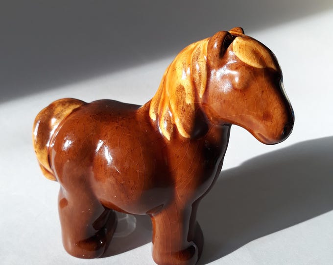 Jie Gantofta Sweden Ceramic Horse Figurine. Brown tones of glaze. Sweden Vintage Studio Pottery. Handmade. Swedish Home Decoration.