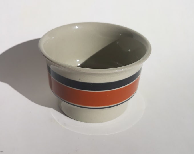 Hoganas Keramik Sweden. Open Sugar Bowl. Stoneware Rand - Banda Pattern. Terracotta, Black Colour Border. Vintage Swedish Design.