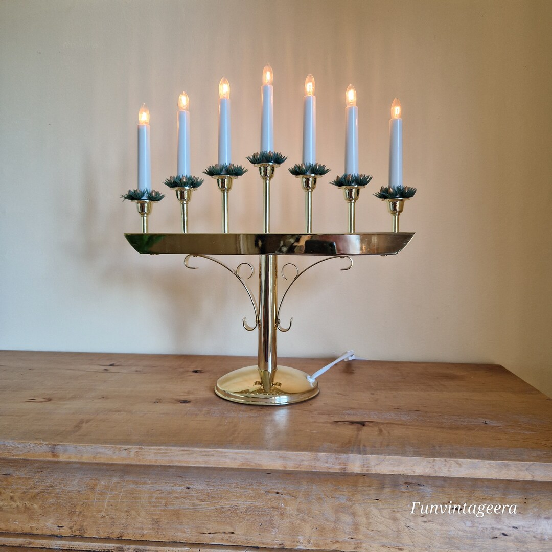 Swedish Metal Christmas Candleholder for Seven Electric Lights in