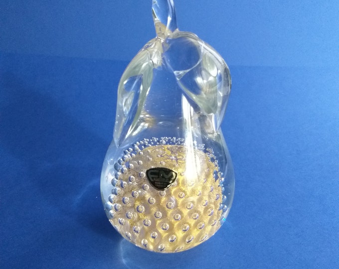 FM Konstglas Ronneby Sweden. Vintage Pear Shaped Paperweight. Controlled Bubbles and 24K Gold. Surprisingly Beautiful Art Glass. Home Decor.