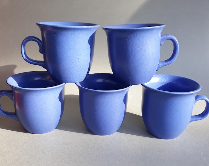 Vintage Swedish Stoneware Cups Mugs in Blue Colour Glaze. Swedish Tableware. Scandinavian Design 80s. Good Condition.