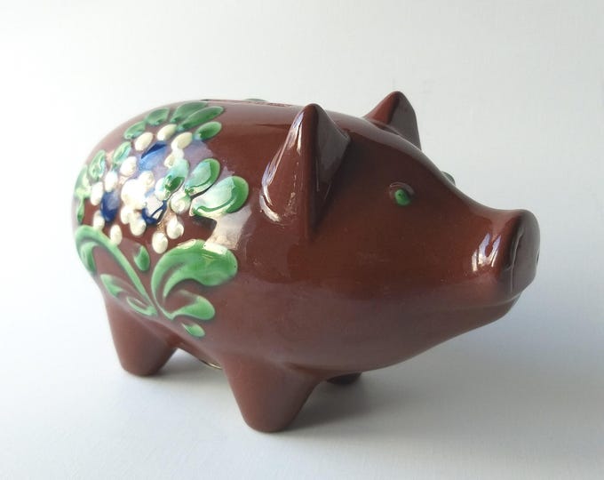 Guldkroken Sweden. Beautifully Decorated Ceramic Piggy Bank. Nice Christmas Present. Vintage Swedish Pottery. Pig Figurine. Retro Home Decor