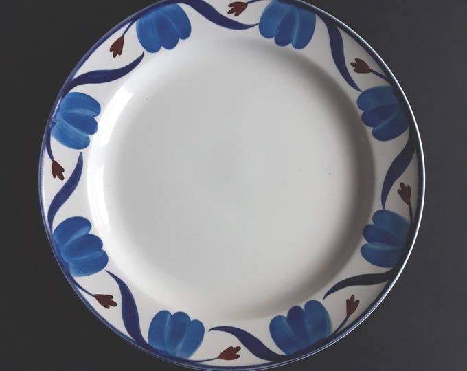 Vintage Gustavsberg Sweden Dinner Plate in Pattern Liljablå. Blue Floral Decor around the Edge. Design by M. Hennix. Marked. Swedish Design.