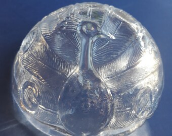 Orrefors Sweden. Peacock Crystal Glass Bowl Dish. Design Lars