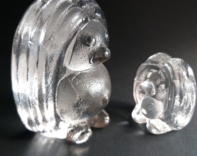 Large Vintage "Bergdala" Sweden Textured Crystal Glass Mama Troll with Child Troll. Paperweight Sun Catcher Figurine. Scandinavian Design.
