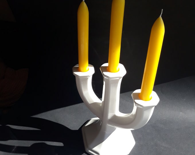 Vintage White Glazed Ceramic Candelabra from Sweden. Wonderful, Correct Proportions. Simple and Elegant Candle Holder. Scandinavian Style.