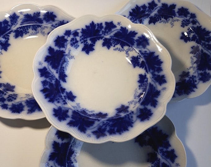 Vinranka Gefle Porslinsfabrik Sweden. Art Deco Pattern design of Grape Leaves and Grapes. Flow Blue Porcelain Soup Plate. Design A. Percy.