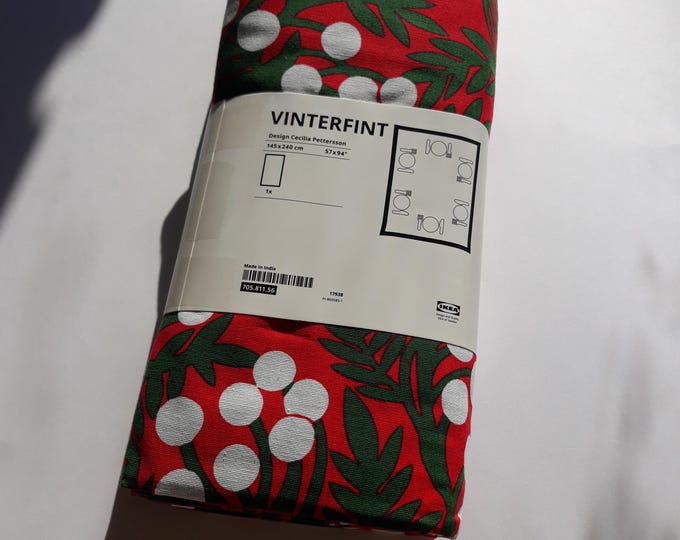 Ikea VINTERFINT Tablecloth 100% Cotton, Berry Pattern. Red Green White Colour, 57x94" - Brand New