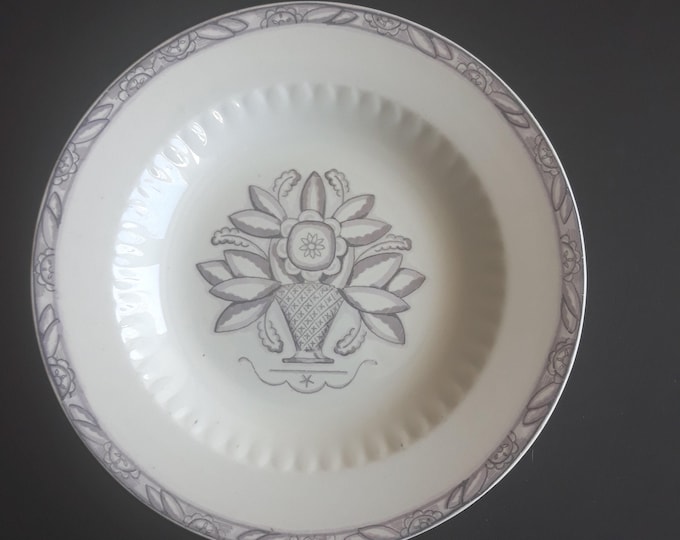 Gustavsberg Sweden Antique Plate Model "Vase; 1923-1940 with Grey Purple Decor by Wilhelm Kåge". Stylized Flower Vase. Art Deco Style.