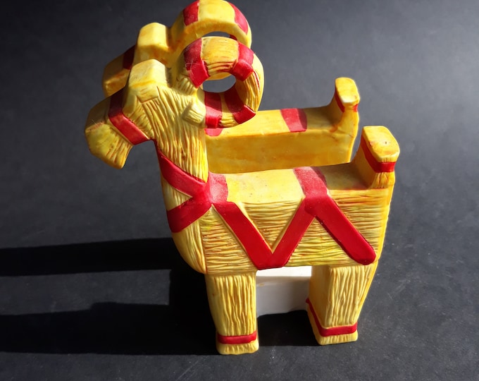 Swedish Yule Goat Napkin Holder in Bright Colours for Table. Design by Gun Ulriksson. Kitchen Decor. Scandinavian Сhristmas Julbocks Decor.