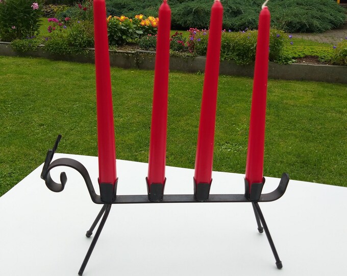 Swedish Forged Iron Candleholder for Four Candles. Design by Gunnar Ander. Goat Form. Hand Made Vintage Metal Art. Made in Sweden. Patina.