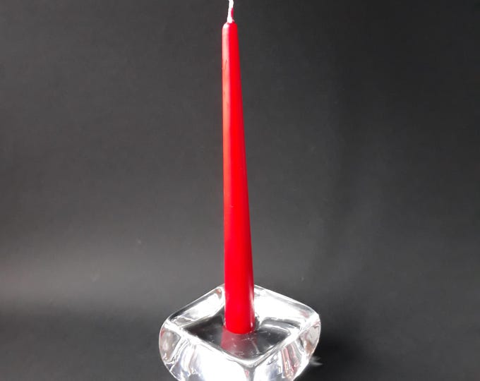 Kosta Boda Sweden. Signed. Beautiful Cube. Thick Heavy Clear Textured Vintage Crystal Glass Candle Holder. Swedish Design.